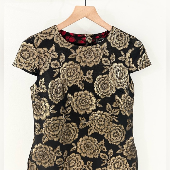 Sam Edelman Brocade Cap Sleeve Dress Black Size 4 - Picture 3 of 6